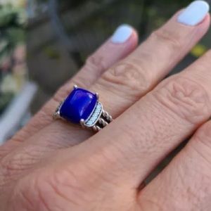 David Yurman 10x8mm Lapis and Diamond Petite Wheaton Ring Size 7